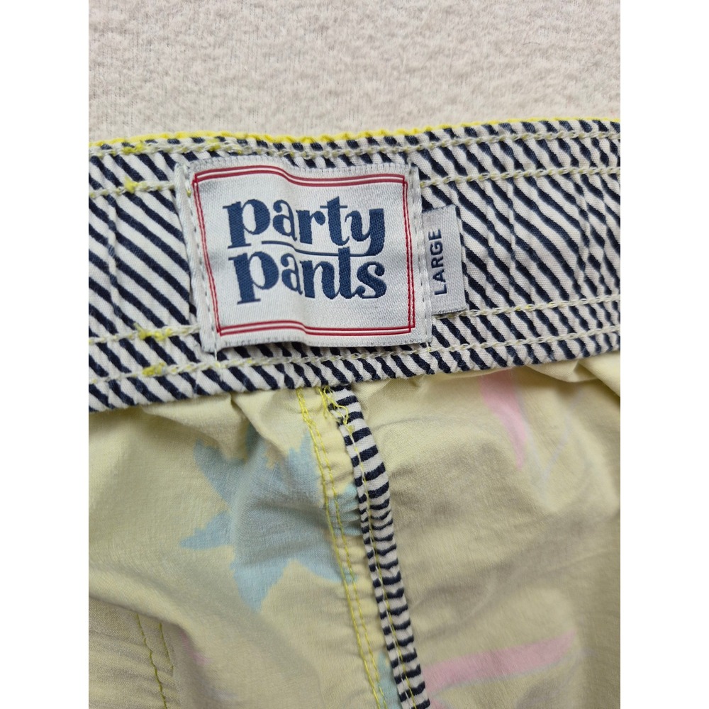 Party Pants Mens Yellow Palm Tree Retro Print Swim Trunks Board Shorts Size L - Picture 14 of 16